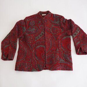 Vintage Coldwater Creek Paisley Jacquard Jacket Red Charcoal Whimsigoth M